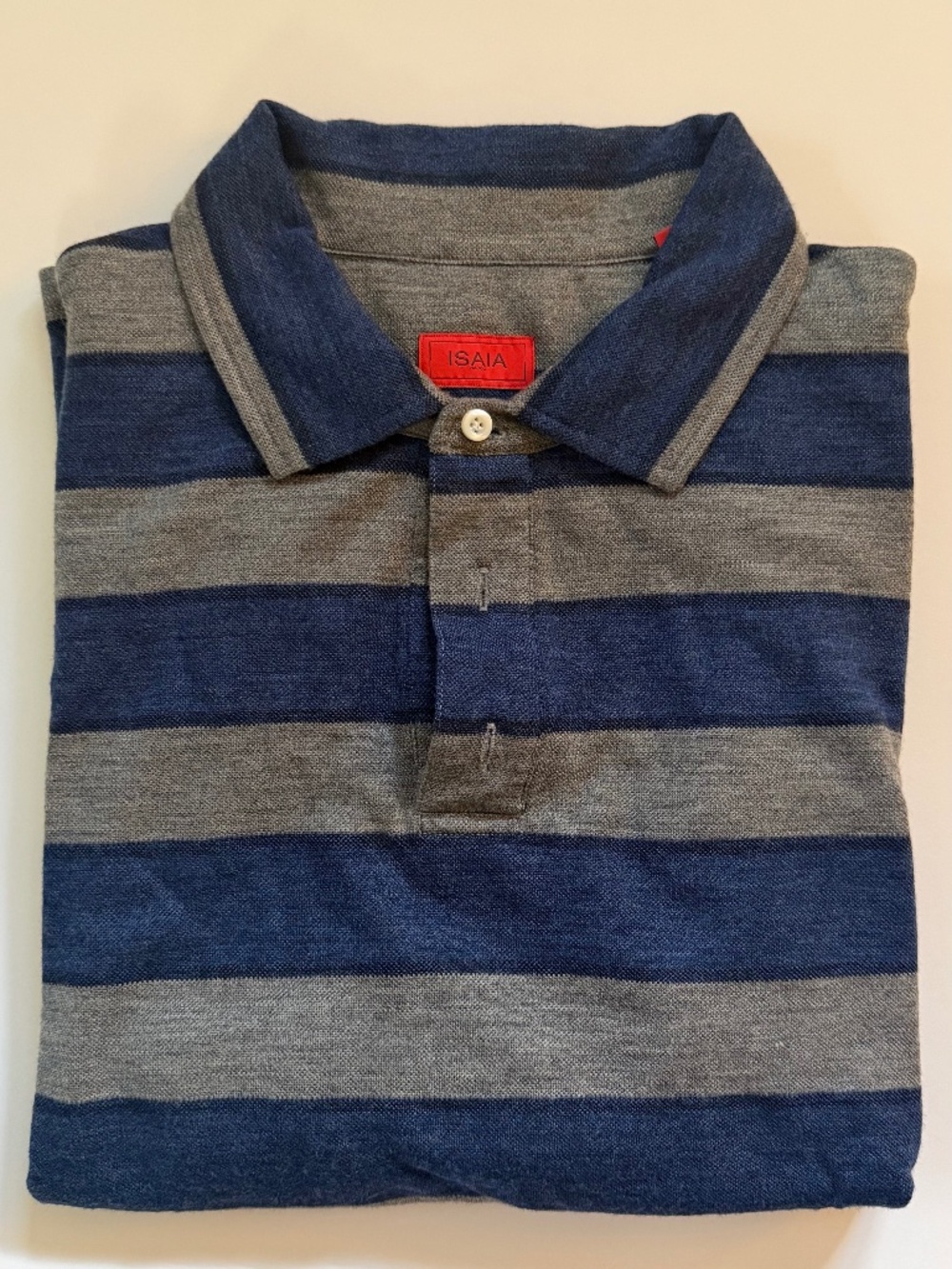 ISAIA Napoli Men’s XXL Polo Shirt Navy Gray Striped Short Sleeve Luxury Italy